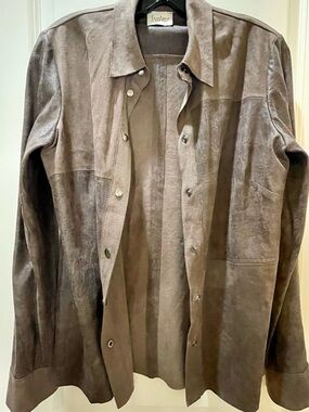 Femmes Je Vous Paris Taupe UltraSuede Snap Front Shirt Jacket Made in France 38
